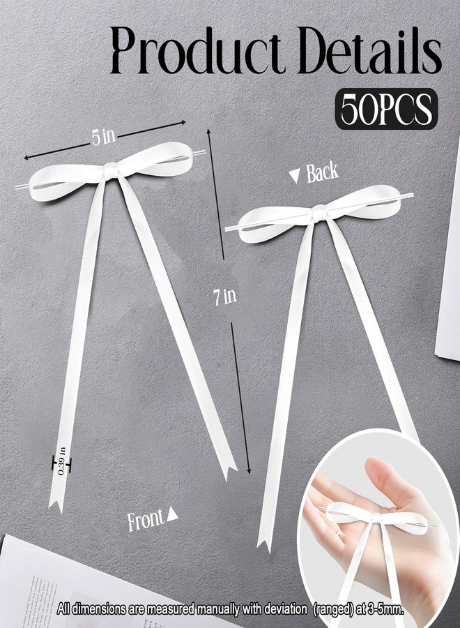 Sokfone 50 Pcs 5x7 Inch Satin Bows with Twist Tie – Premade Tied Ribbon Bows for Gift Wrapping, Cake Treat Bags Craft DIY Gift, Birthday Decorations, Balloons & Garland Home Decor (White) - Image 2